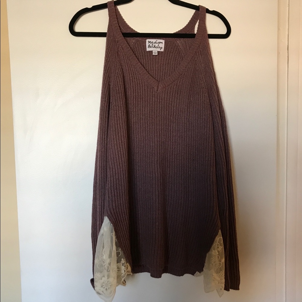 Cold shoulder plum sweater with lace detail